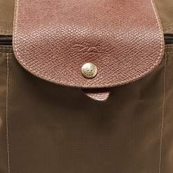 Pre Owned Longchamp Olive Green/Brown Nylon and Leather Le Pliage Backpack