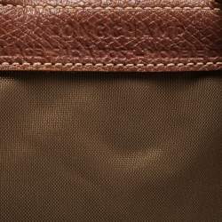 Pre Owned Longchamp Olive Green/Brown Nylon and Leather Le Pliage Backpack