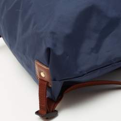 Longchamp Navy Blue/Brown Nylon and Leather Le Pliage Drawstring Backpack