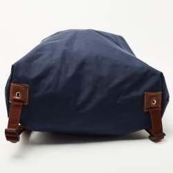 Longchamp Navy Blue/Brown Nylon and Leather Le Pliage Drawstring Backpack