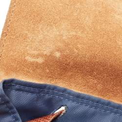 Longchamp Navy Blue/Brown Nylon and Leather Le Pliage Drawstring Backpack