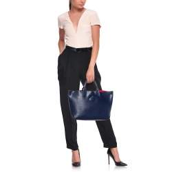 Longchamp Navy Blue/Pink Leather Roseau Reversible Tote
