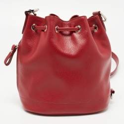 Pre Owned Longchamp Red Leather Le Foulonne Bucket Bag
