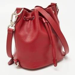 Pre Owned Longchamp Red Leather Le Foulonne Bucket Bag