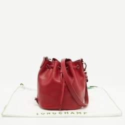 Pre Owned Longchamp Red Leather Le Foulonne Bucket Bag