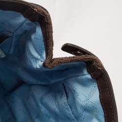 Longchamp Dark Brown Woven Fabric and Leather Zip Detail Expandable Tote