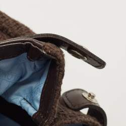 Longchamp Dark Brown Woven Fabric and Leather Zip Detail Expandable Tote