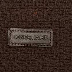 Longchamp Dark Brown Woven Fabric and Leather Zip Detail Expandable Tote