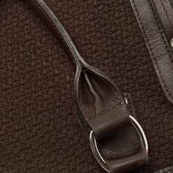 Longchamp Dark Brown Woven Fabric and Leather Zip Detail Expandable Tote