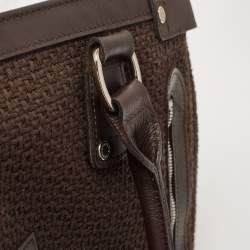 Longchamp Dark Brown Woven Fabric and Leather Zip Detail Expandable Tote