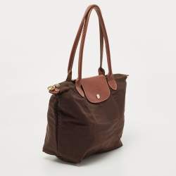 Pre Owned Longchamp Two Tone Nylon and Leather Small Le Pliage Tote
