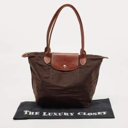 Pre Owned Longchamp Two Tone Nylon and Leather Small Le Pliage Tote