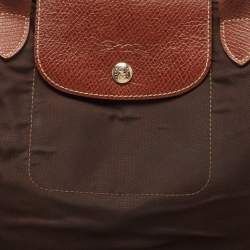 Pre Owned Longchamp Two Tone Nylon and Leather Small Le Pliage Tote