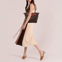 Pre Owned Longchamp Two Tone Nylon and Leather Small Le Pliage Tote