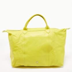 Longchamp Lime Green Leather Large Le Pliage Tote