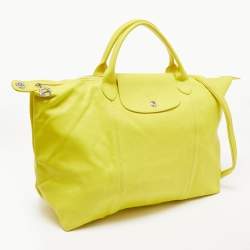 Longchamp Lime Green Leather Large Le Pliage Tote