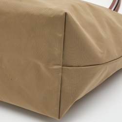 Pre Owned Longchamp Beige/Brown Nylon and Leather Large Le Pliage Tote