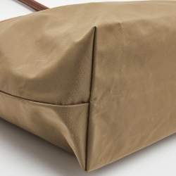 Pre Owned Longchamp Beige/Brown Nylon and Leather Large Le Pliage Tote