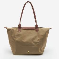 Pre Owned Longchamp Beige/Brown Nylon and Leather Large Le Pliage Tote