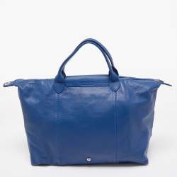 Pre Owned Longchamp Blue Leather Large Le Pliage Tote