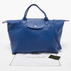 Pre Owned Longchamp Blue Leather Large Le Pliage Tote
