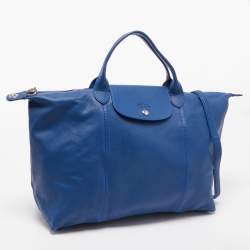 Pre Owned Longchamp Blue Leather Large Le Pliage Tote