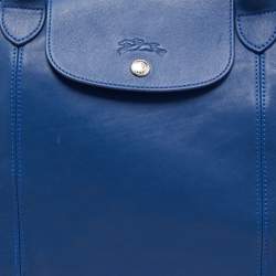 Pre Owned Longchamp Blue Leather Large Le Pliage Tote
