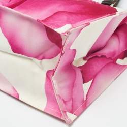 Pre Owned Longchamp Pink/White Floral Print Canvas and Leather Shopper Tote