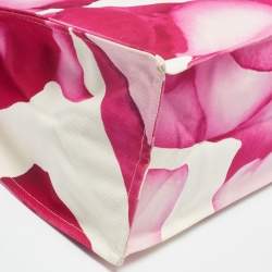 Pre Owned Longchamp Pink/White Floral Print Canvas and Leather Shopper Tote