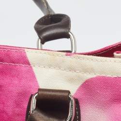 Pre Owned Longchamp Pink/White Floral Print Canvas and Leather Shopper Tote