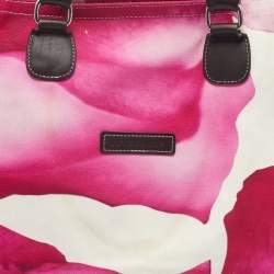 Pre Owned Longchamp Pink/White Floral Print Canvas and Leather Shopper Tote