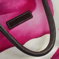 Pre Owned Longchamp Pink/White Floral Print Canvas and Leather Shopper Tote
