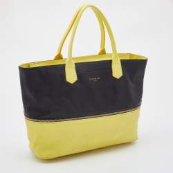 Pre Owned Longchamp Yellow/Black Leather Expandable Tote