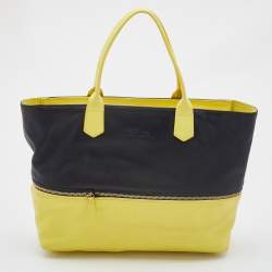 Pre Owned Longchamp Yellow/Black Leather Expandable Tote