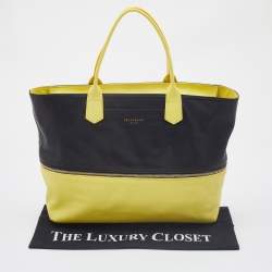 Pre Owned Longchamp Yellow/Black Leather Expandable Tote