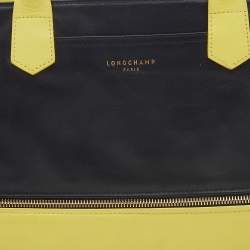 Pre Owned Longchamp Yellow/Black Leather Expandable Tote