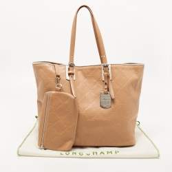 Longchamp Tan Quilted Embossed Leather Large LM Cuir Tote