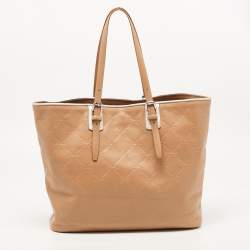 Longchamp Tan Quilted Embossed Leather Large LM Cuir Tote