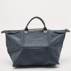 Pre Owned Longchamp Navy Blue Nylon and Leather Expandable Le Pliage Tote
