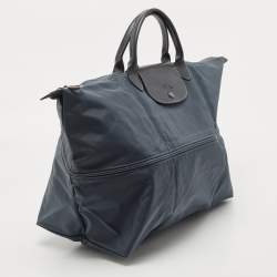 Pre Owned Longchamp Navy Blue Nylon and Leather Expandable Le Pliage Tote