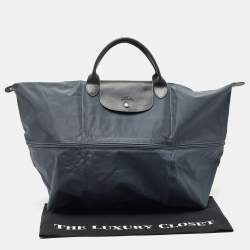Pre Owned Longchamp Navy Blue Nylon and Leather Expandable Le Pliage Tote