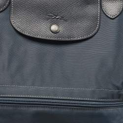 Pre Owned Longchamp Navy Blue Nylon and Leather Expandable Le Pliage Tote