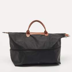 Longchamp Black Nylon and Leather Expandable Le Pliage Tote