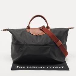 Longchamp Black Nylon and Leather Expandable Le Pliage Tote