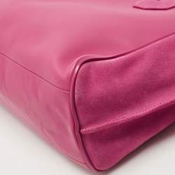 Pre Owned Longchamp Fuchsia Leather and Suede Medium Penelope Fantasie Tote