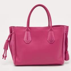 Pre Owned Longchamp Fuchsia Leather and Suede Medium Penelope Fantasie Tote