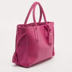 Pre Owned Longchamp Fuchsia Leather and Suede Medium Penelope Fantasie Tote