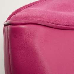 Pre Owned Longchamp Fuchsia Leather and Suede Medium Penelope Fantasie Tote
