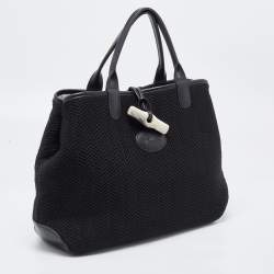 Pre Owned Longchamp Black/Grey Fabric and Leather Roseau Sweat Reversible Tote