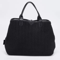 Pre Owned Longchamp Black/Grey Fabric and Leather Roseau Sweat Reversible Tote